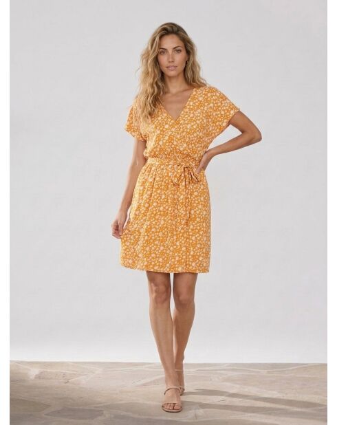 Vestido naranja con estampado floral de Lancel