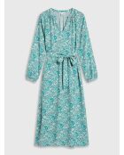 Evi Kleid aus Seidenmix mit türkisfarbenem Gänseblümchen-Print