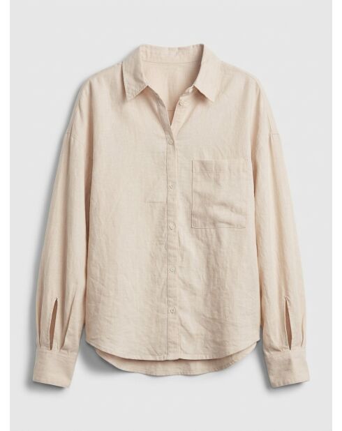 Shirt met lange mouwen van 100% linnen en beige zak