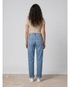 Mittelblaue, gerade geschnittene Jeans aus Baumwollleinen mit hoher Taille