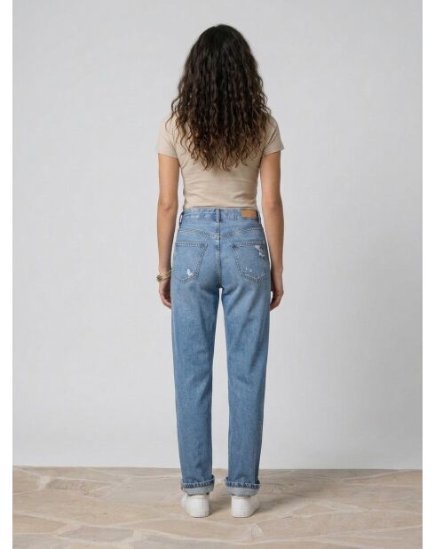 Mittelblaue, gerade geschnittene Jeans aus Baumwollleinen mit hoher Taille