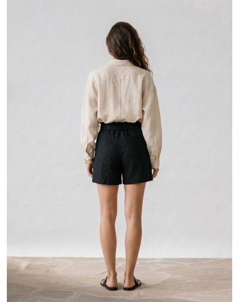 Shirt met lange mouwen van 100% linnen en beige zak