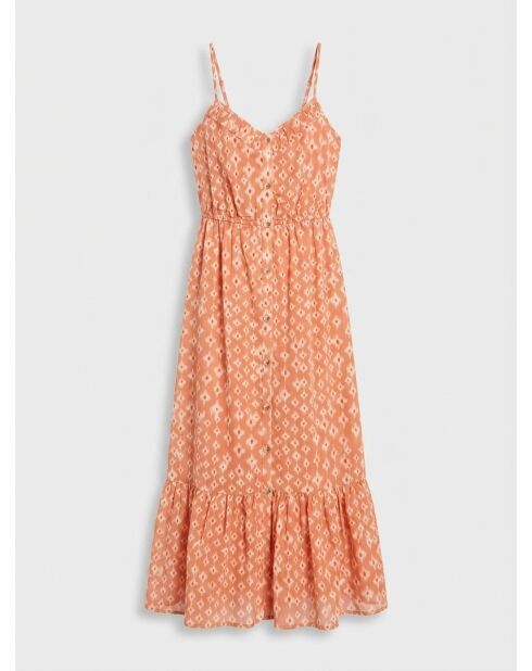Lange en soepelvallende jurk met oranje print