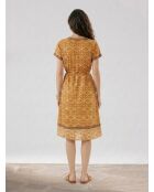 Robe Soraya mi-longue imprimée ocre