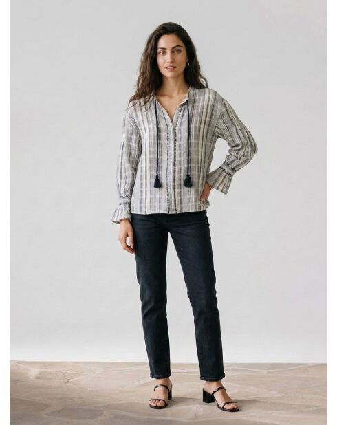 Luisa blauw overhemd met print