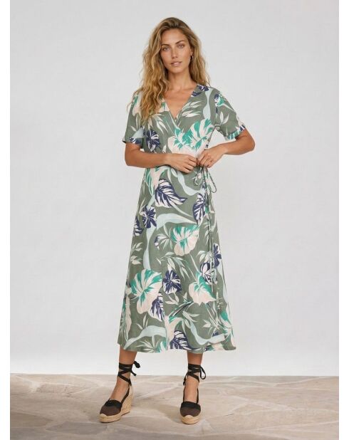 Langes Rollkleid aus 100% Leinen in Khaki/Braun