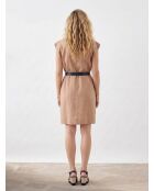 Shane hellbraunes kurzes Kleid aus 100% Leinen