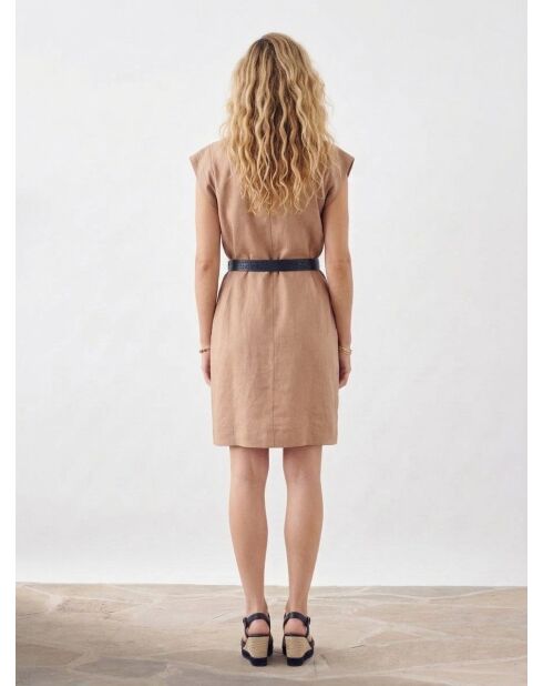 Vestido corto Shane marrón claro 100% lino