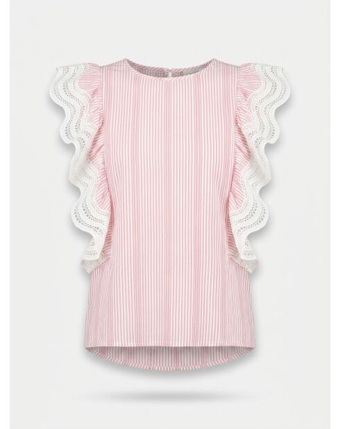 Lily Top mit Streifen und durchbrochenen Rüschen rosa/weiß