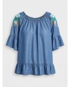 Carolane blaue Jeansbluse mit Rüschen