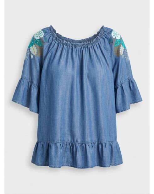 Carolane blaue Jeansbluse mit Rüschen