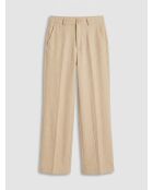 Edie Text Hose in regulärer Passform aus Wollmischgarn, beige