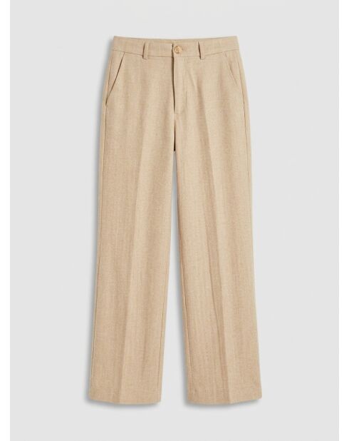 Edie Text Hose in regulärer Passform aus Wollmischgarn, beige
