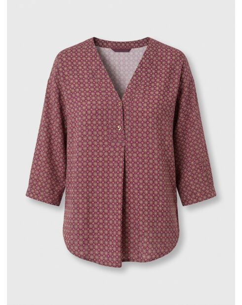 Rood/veelkleurige blouse met geometrisch patroon