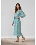 Evi Kleid aus Seidenmix mit türkisfarbenem Gänseblümchen-Print