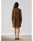 Mittelgroßes kariertes Kleid aus Etamin-Wollmischung in Grün/Kamel