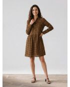 Mittelgroßes kariertes Kleid aus Etamin-Wollmischung in Grün/Kamel