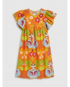 Orangefarbenes Kleid mit Aufdruck Mexiko