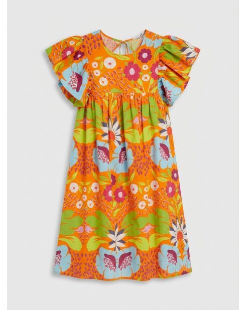 Orangefarbenes Kleid mit Aufdruck Mexiko