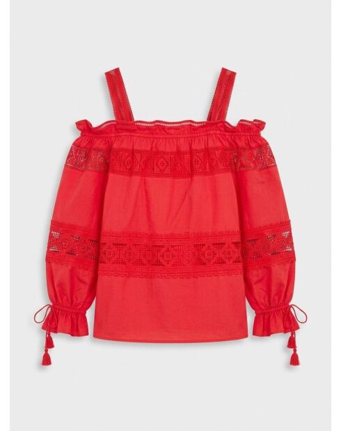 Top rosso ricamato Léonie