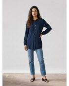 Blusa azul marino con botones y cuello Mao