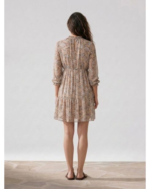 Cali lurex beige korte jurk met print