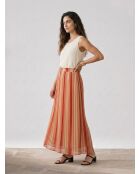 Roter gestreifter Voile-Rock Lionel aus 100% Seide