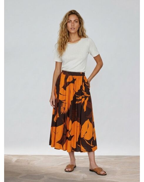 Falda floral de caoba Cora