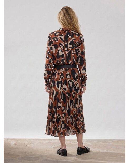 Falda plisada Amelia con estampado coñac