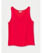 Top fluide festonné uni rouge