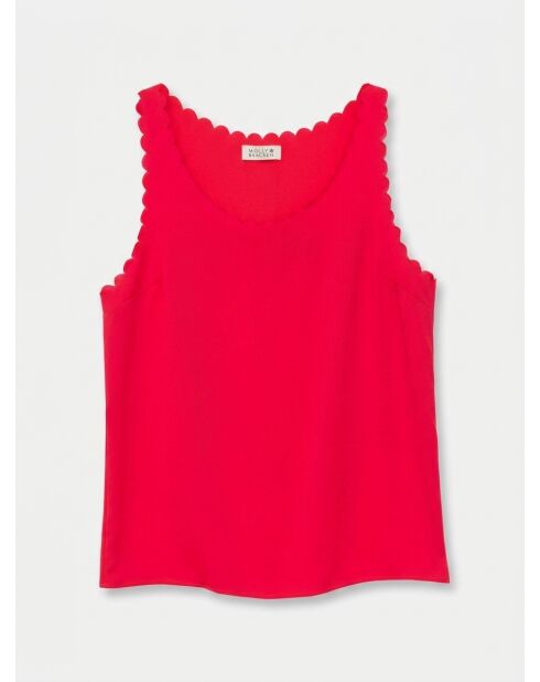 Top liscio rosso smerlato fluido