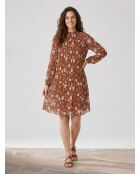 Plisseekleid mit Blumendruck in Braun/Blau