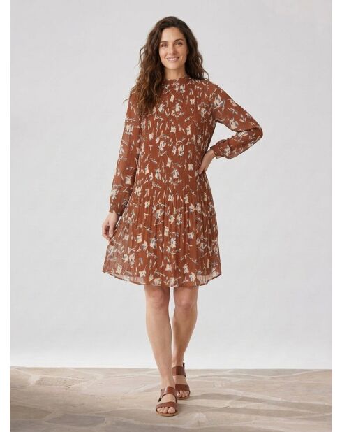 Vestido plisado con estampado floral marrón/azul