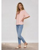 Hellrosa, kurzärmlige Plumetis-Bluse