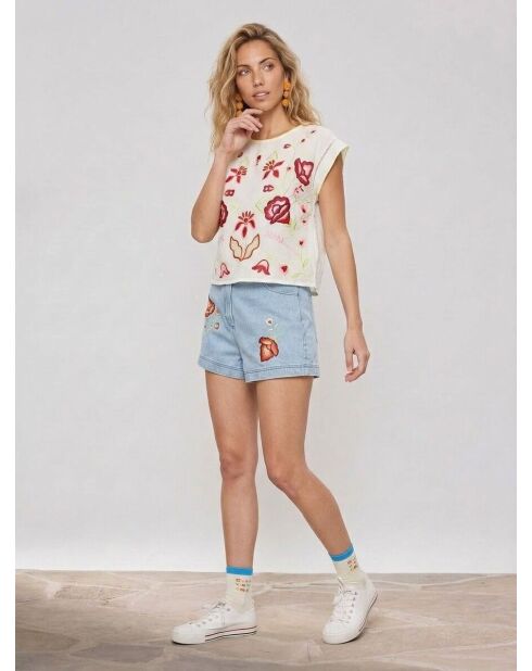 Short brodé Amerinjean bleu
