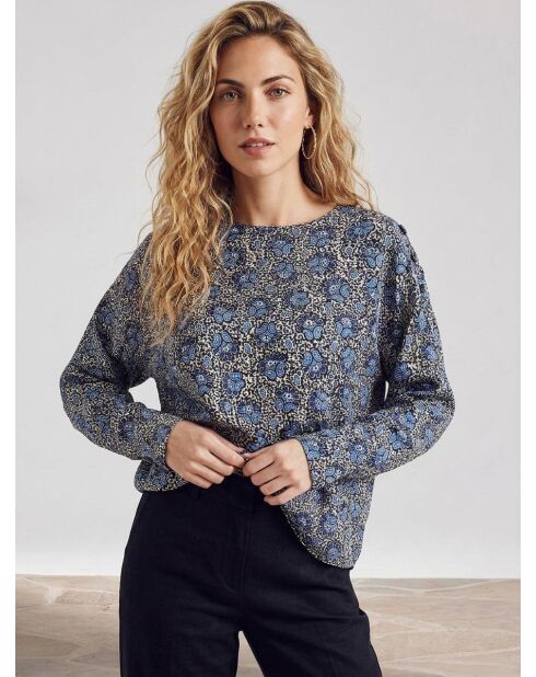 Blusa estampada Aima en negro/azul/crudo
