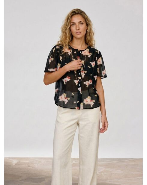 Bluse mit V-Ausschnitt im Pflaumendesign