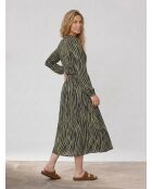 Langes Leo Kleid mit khakifarbenem Tiermuster