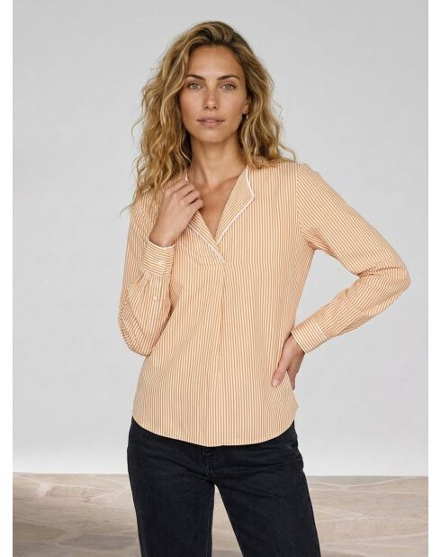 Blusa pop con cuello en V y rayas amarillas