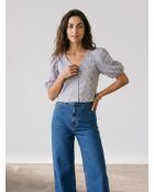 Holly kurze weiße gemusterte Bluse