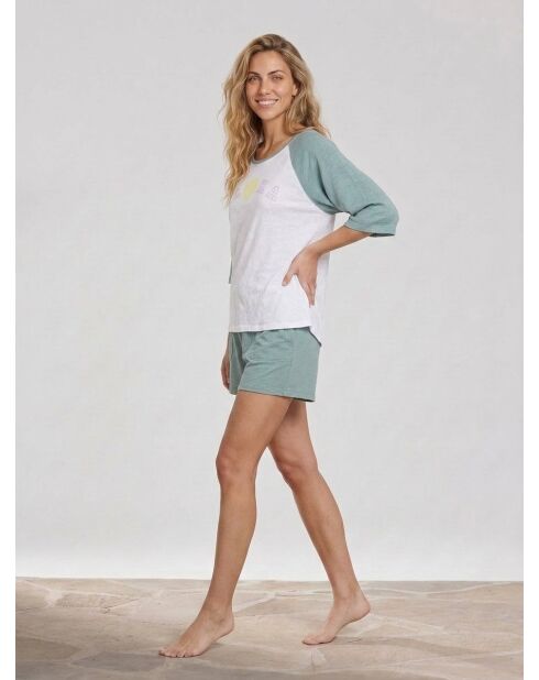 T-shirt van 100% linnen Tekla Eucalyptus/wit