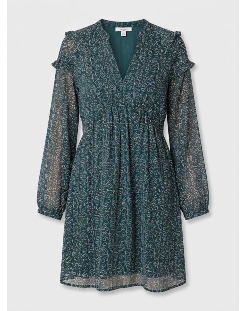 Odette tannengrünes bedrucktes Kleid