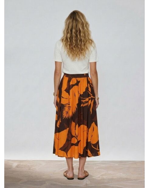 Falda floral de caoba Cora