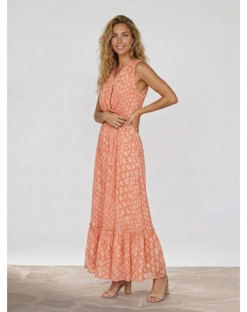 Gloria maxi-jurk met zalmprint