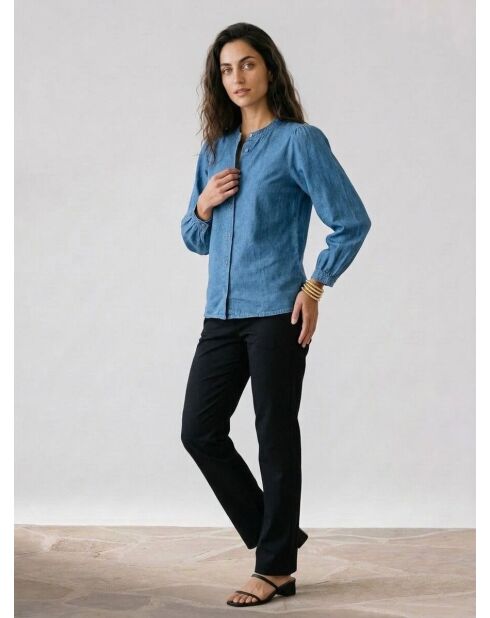 Jeansbluse Eymeline aus Leinen und Baumwolle