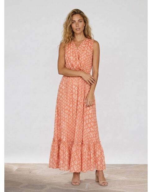 Gloria maxi-jurk met zalmprint