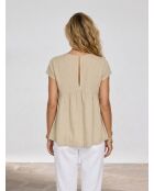Ärmelloses Leinentop mit Rüschen in Beige/Grün