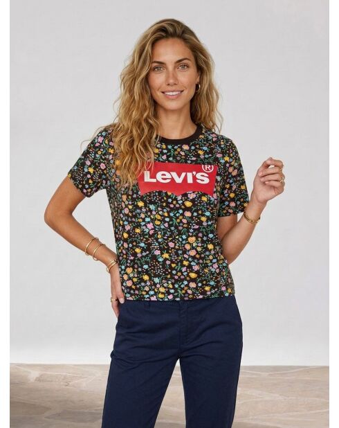 Zwart/veelkleurig T-shirt van varsity-katoen met grafische print