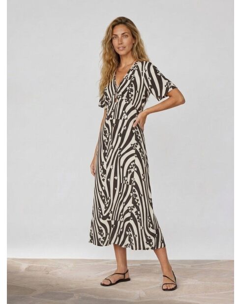 Robe mi-longue Zoé à motifs noir/blanc