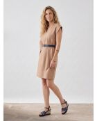 Shane hellbraunes kurzes Kleid aus 100% Leinen